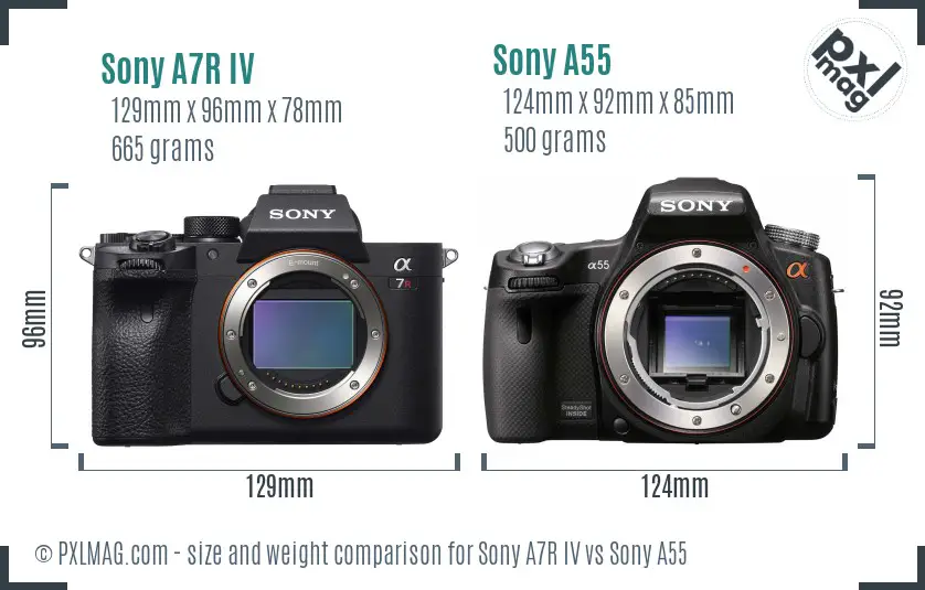 Sony A7R IV vs Sony A55 size comparison