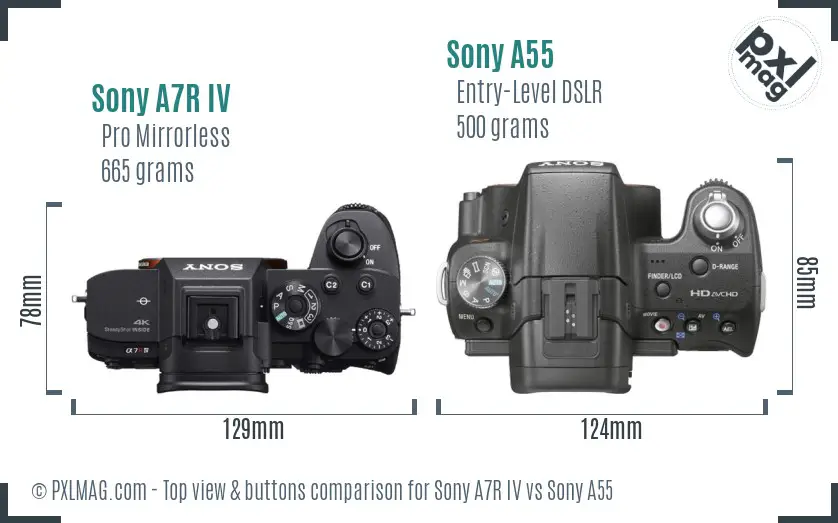 Sony A7R IV vs Sony A55 top view buttons comparison