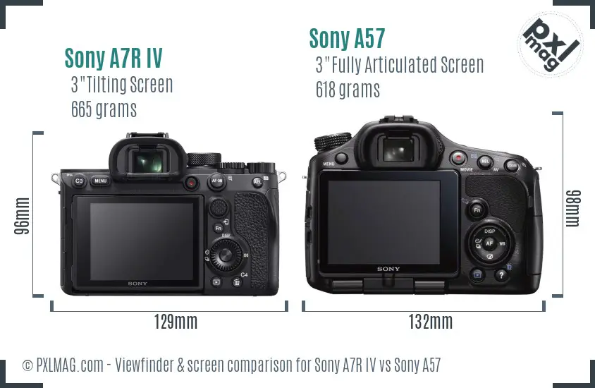 Sony A7R IV vs Sony A57 Screen and Viewfinder comparison