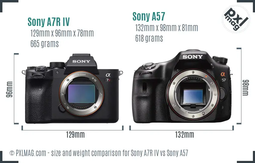 Sony A7R IV vs Sony A57 size comparison