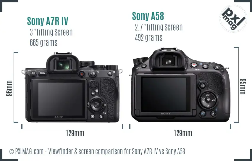 Sony A7R IV vs Sony A58 Screen and Viewfinder comparison