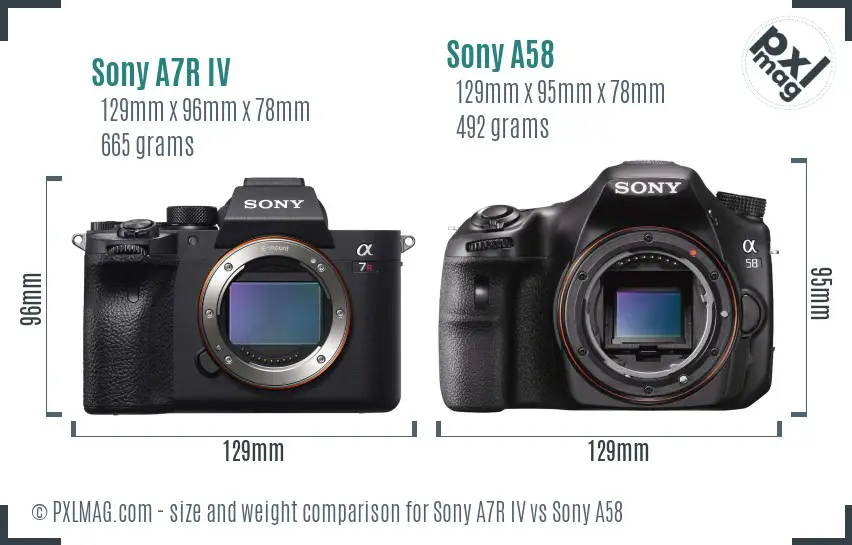 Sony A7R IV vs Sony A58 size comparison