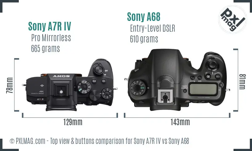 Sony A7R IV vs Sony A68 top view buttons comparison
