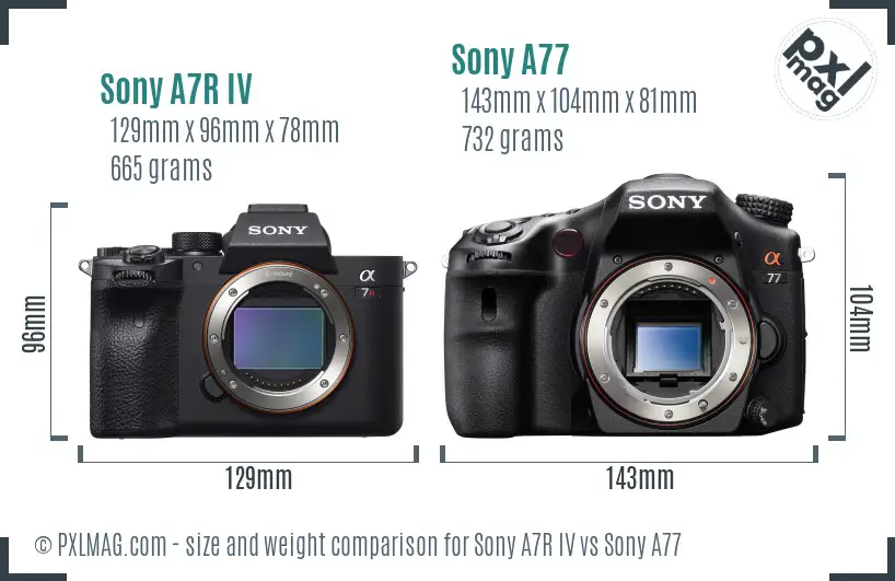 Sony A7R IV vs Sony A77 size comparison