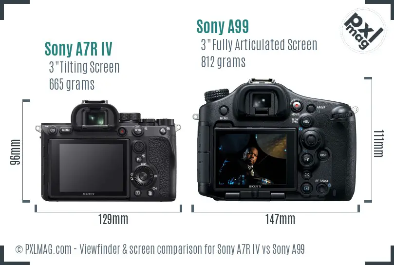 Sony A7R IV vs Sony A99 Screen and Viewfinder comparison