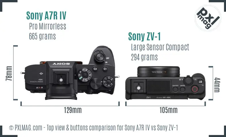 Sony A7R IV vs Sony ZV-1 top view buttons comparison
