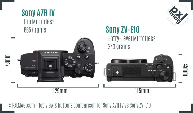 Sony A7R IV vs Sony ZV-E10 top view buttons comparison Sony A7R IV vs Sony ZV-E10 top view buttons comparison