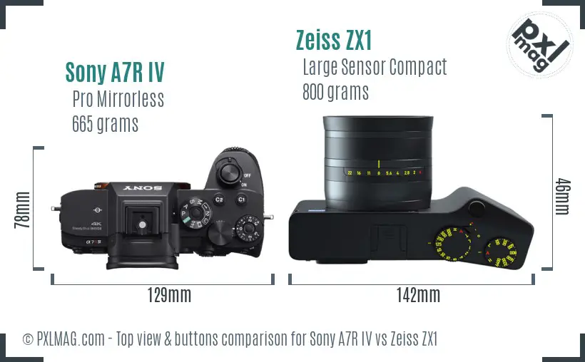 Sony A7R IV vs Zeiss ZX1 top view buttons comparison