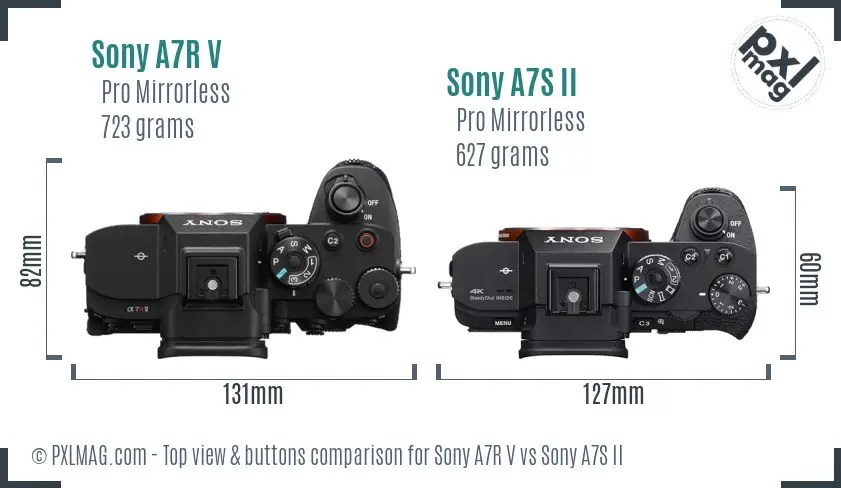 Sony A7R V vs Sony A7S II top view buttons comparison