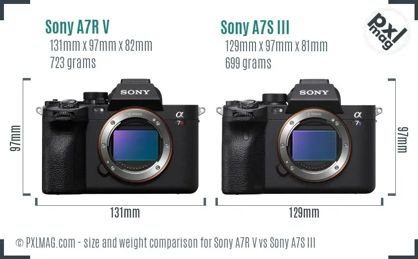 Sony A7R V vs Sony A7S III size comparison