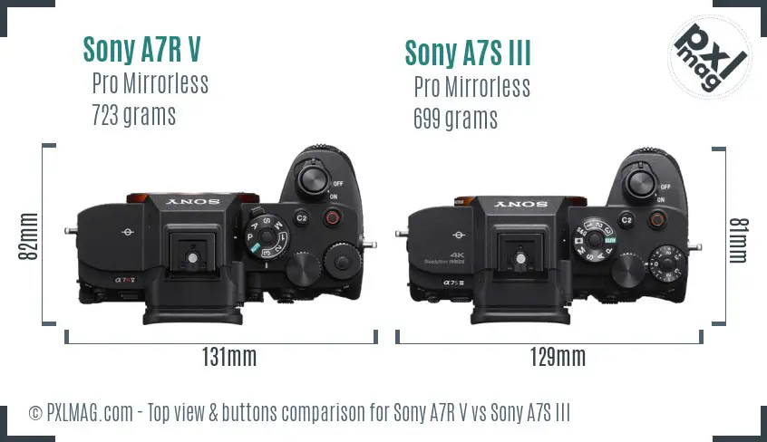 Sony A7R V vs Sony A7S III top view buttons comparison