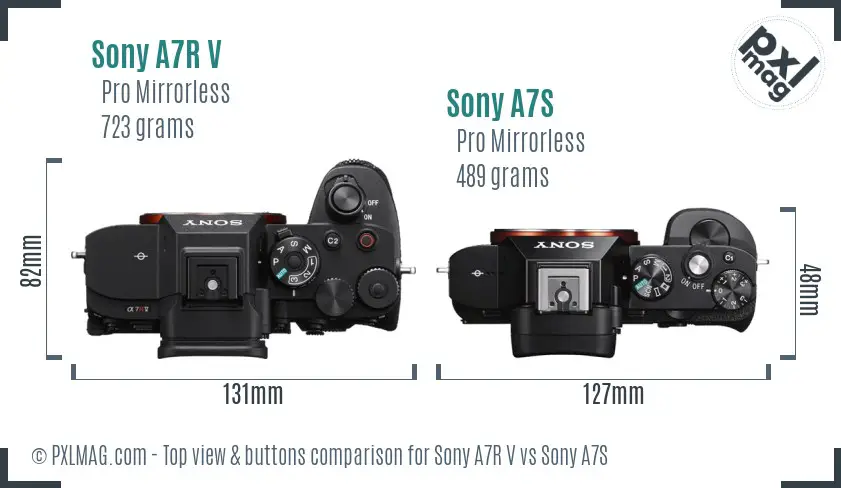Sony A7R V vs Sony A7S top view buttons comparison