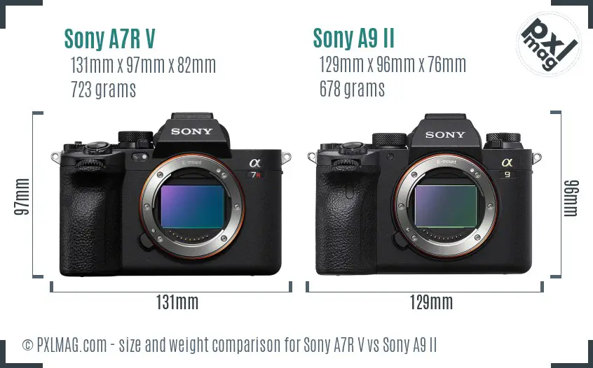 Sony A7R V vs Sony A9 II size comparison