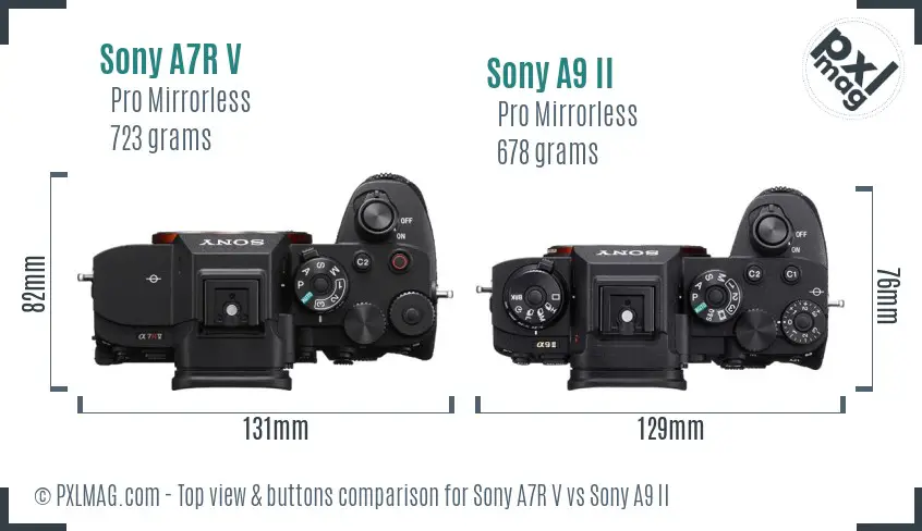 Sony A7R V vs Sony A9 II top view buttons comparison