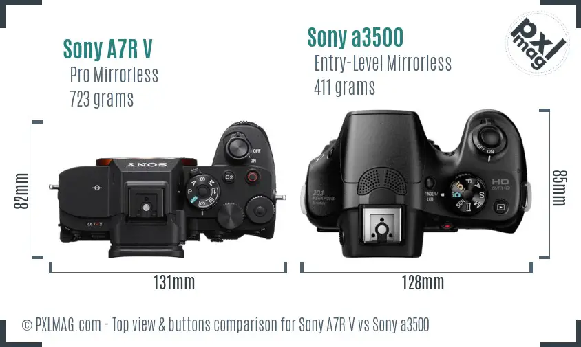 Sony A7R V vs Sony a3500 top view buttons comparison