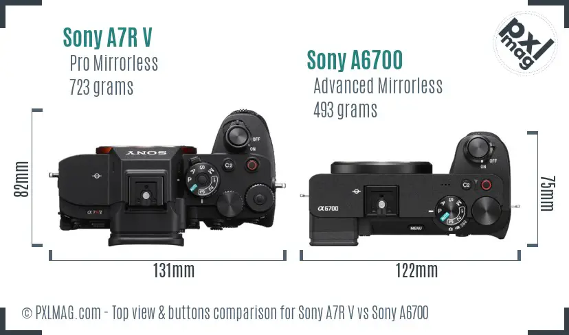 Sony A7R V vs Sony A6700 top view buttons comparison