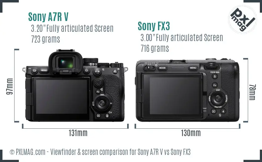 Sony A7R V vs Sony FX3 Screen and Viewfinder comparison