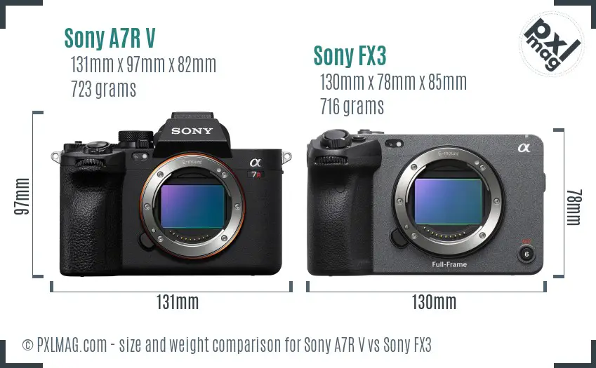 Sony A7R V vs Sony FX3 size comparison