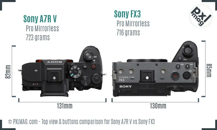 Sony A7R V vs Sony FX3 top view buttons comparison