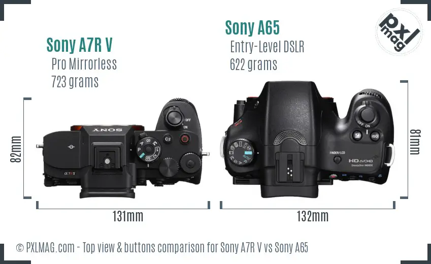 Sony A7R V vs Sony A65 top view buttons comparison Sony A7R V vs Sony A65 top view buttons comparison