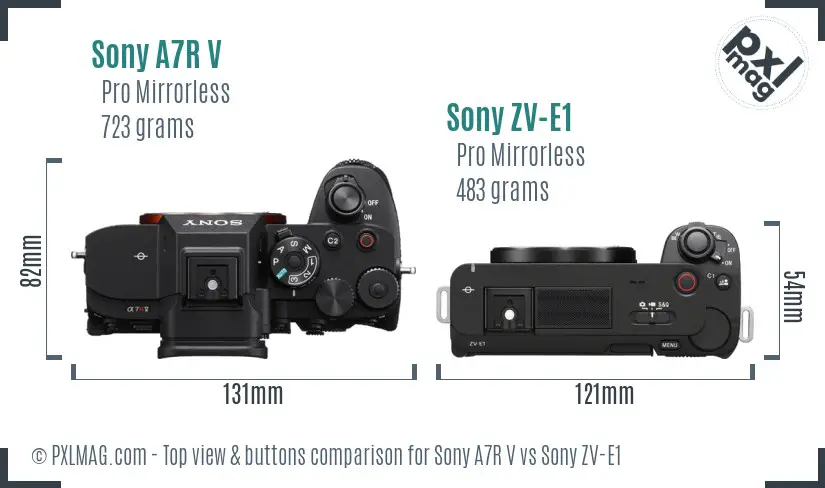 Sony A7R V vs Sony ZV-E1 top view buttons comparison