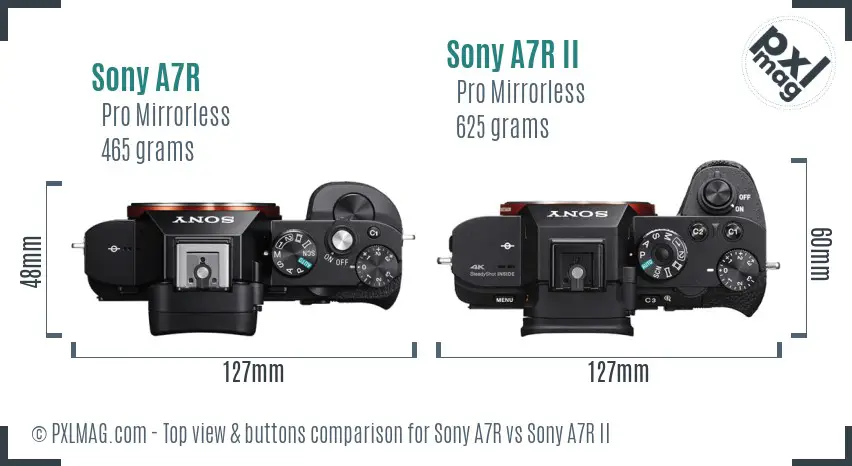 Sony A7R vs Sony A7R II top view buttons comparison