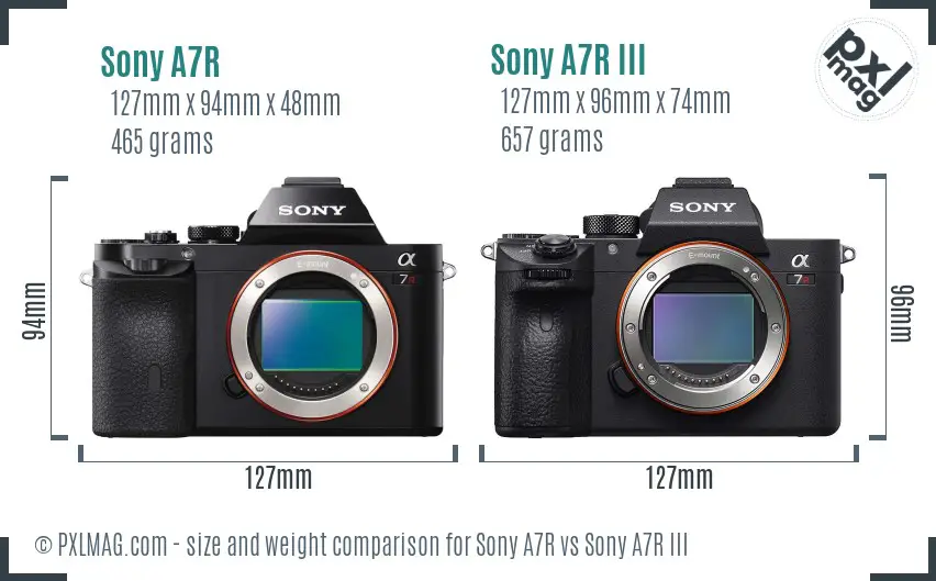 Sony A7R vs Sony A7R III size comparison