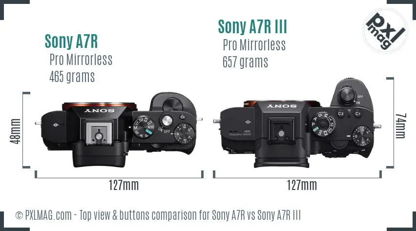 Sony A7R vs Sony A7R III top view buttons comparison