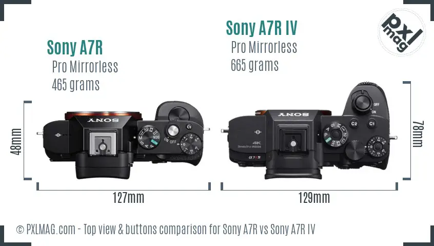 Sony A7R vs Sony A7R IV top view buttons comparison
