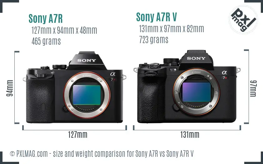 Sony A7R vs Sony A7R V size comparison