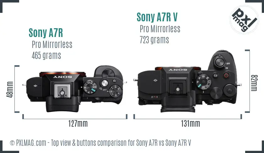 Sony A7R vs Sony A7R V top view buttons comparison