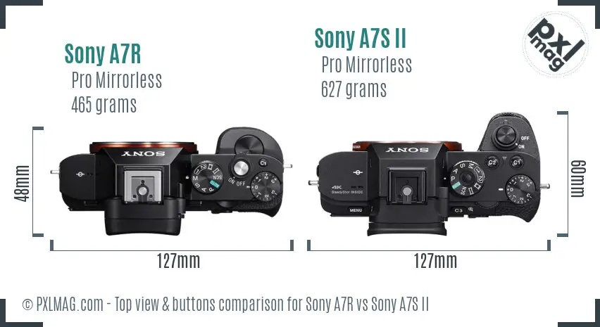 Sony A7R vs Sony A7S II top view buttons comparison