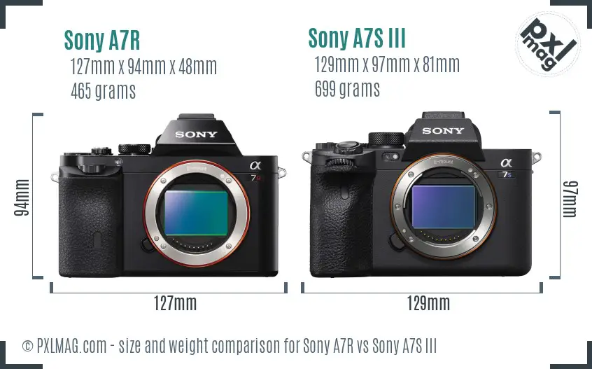 Sony A7R vs Sony A7S III size comparison