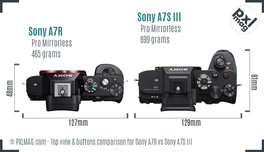 Sony A7R vs Sony A7S III top view buttons comparison