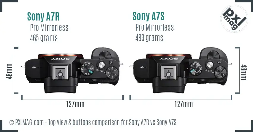 Sony A7R vs Sony A7S top view buttons comparison