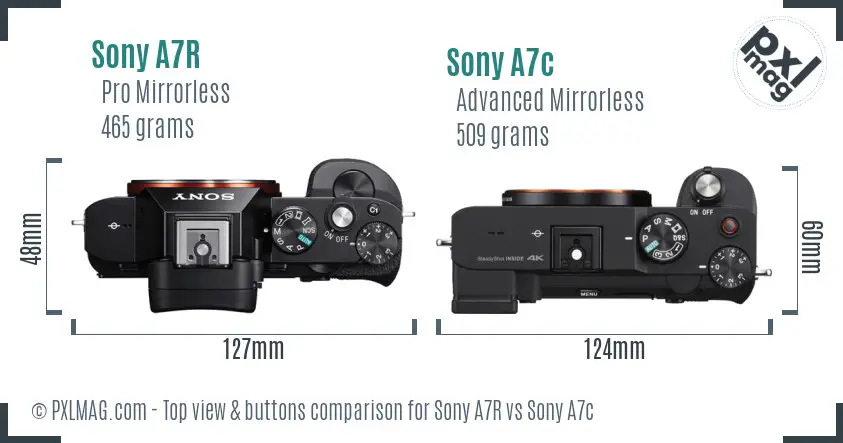 Sony A7R vs Sony A7c top view buttons comparison Sony A7R vs Sony A7c top view buttons comparison