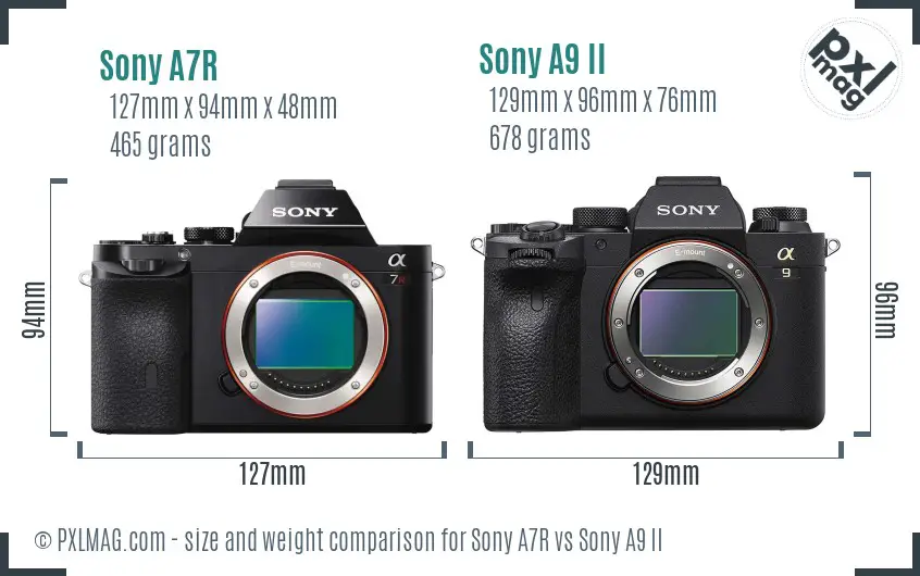 Sony A7R vs Sony A9 II size comparison