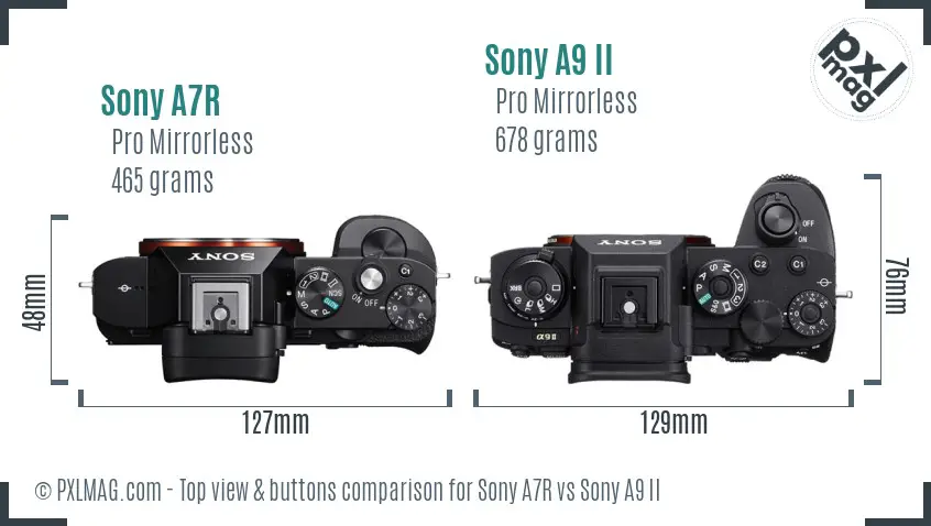 Sony A7R vs Sony A9 II top view buttons comparison