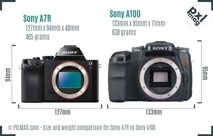 Sony A7R vs Sony A100 size comparison