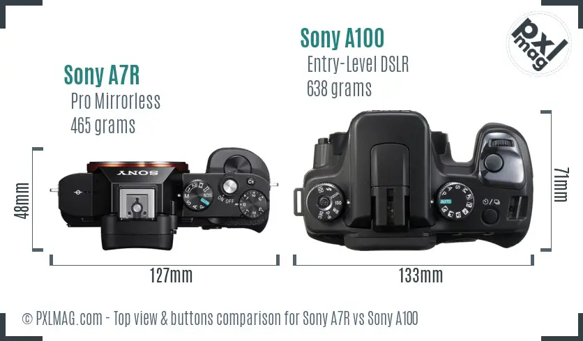 Sony A7R vs Sony A100 top view buttons comparison