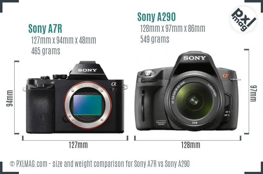 Sony A7R vs Sony A290 size comparison