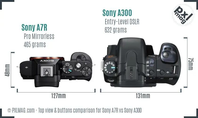 Sony A7R vs Sony A300 top view buttons comparison Sony A7R vs Sony A300 top view buttons comparison
