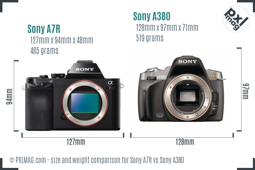 Sony A7R vs Sony A380 size comparison