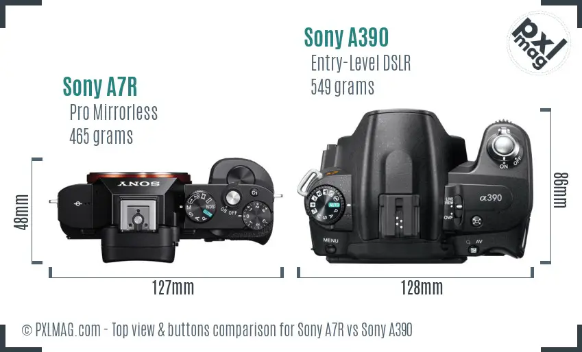 Sony A7R vs Sony A390 top view buttons comparison