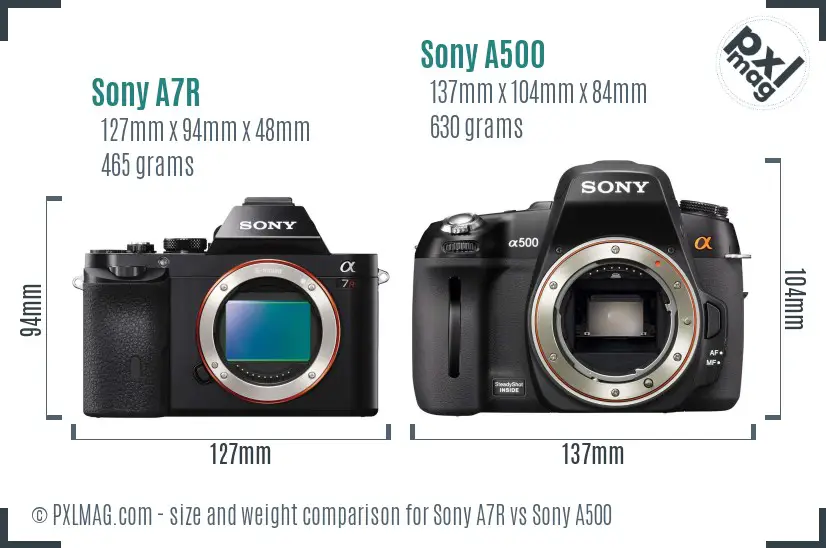 Sony A7R vs Sony A500 size comparison