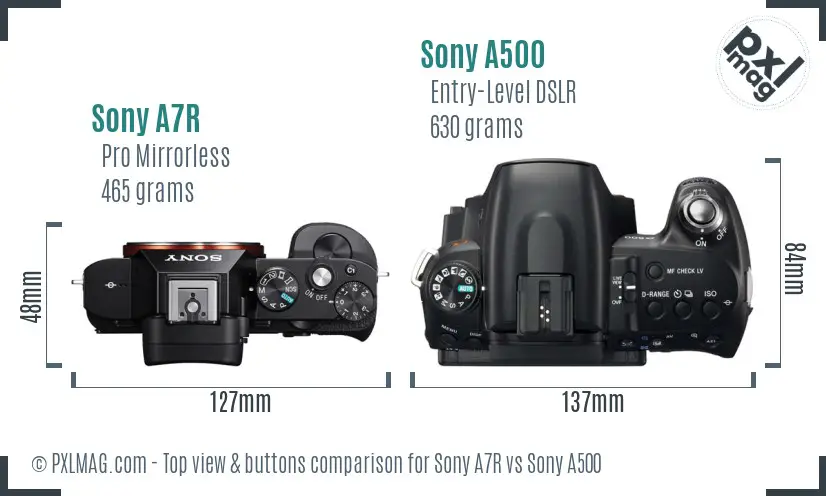 Sony A7R vs Sony A500 top view buttons comparison