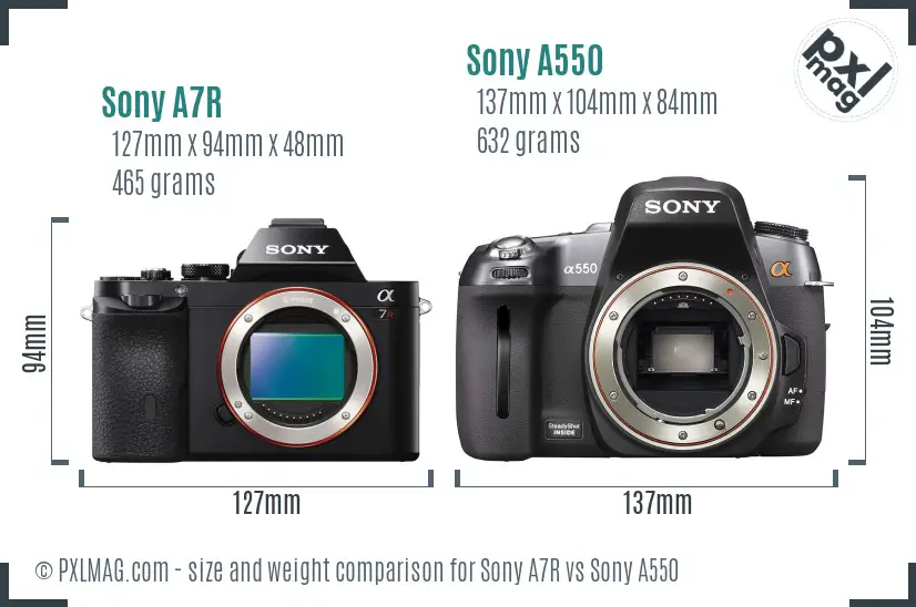 Sony A7R vs Sony A550 size comparison