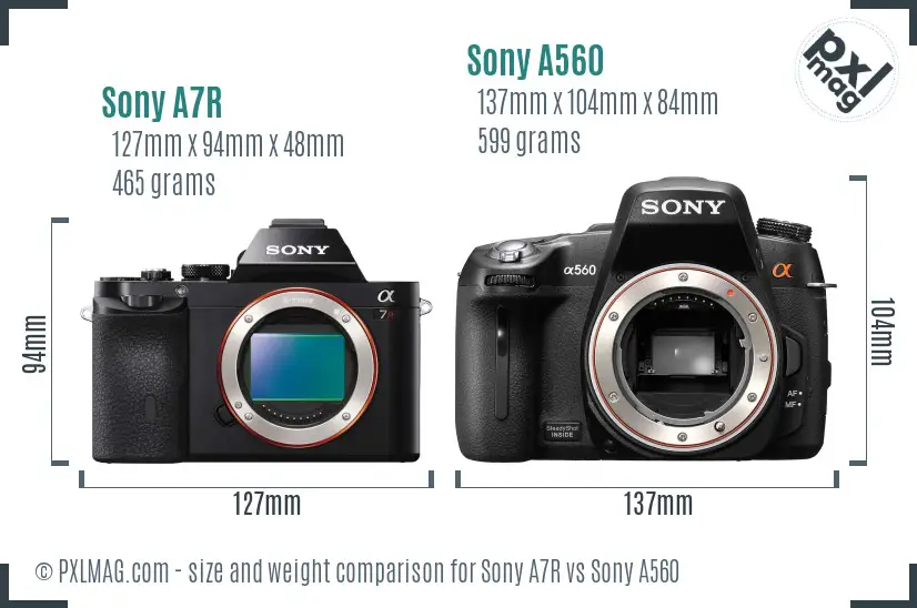 Sony A7R vs Sony A560 size comparison Sony A7R vs Sony A560 size comparison