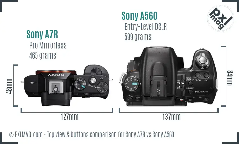 Sony A7R vs Sony A560 top view buttons comparison Sony A7R vs Sony A560 top view buttons comparison