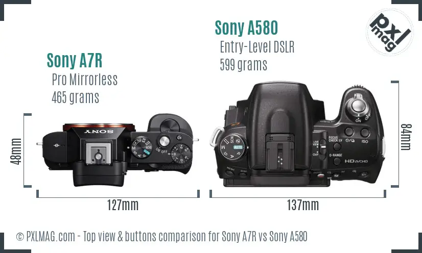 Sony A7R vs Sony A580 top view buttons comparison